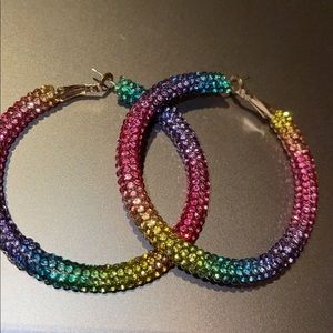 rainbow diamond hoop earrings
